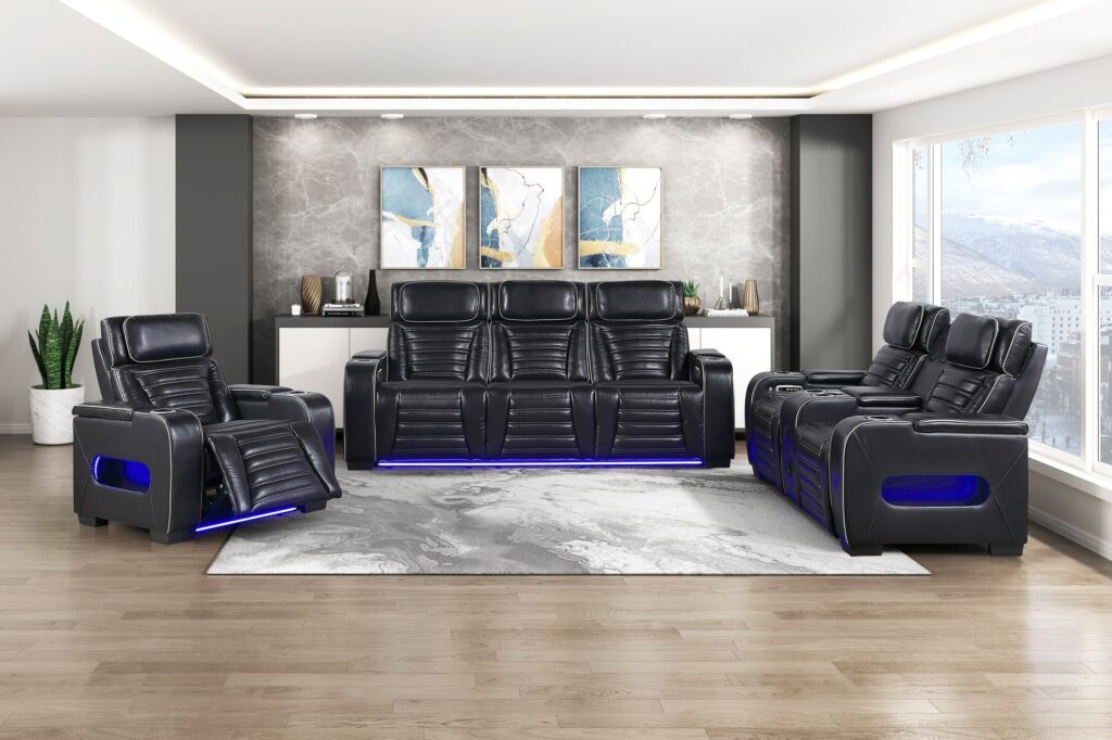 8344BLK Leather Sofa Set