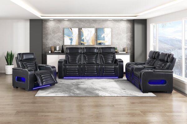 8344BLK Leather Sofa Set