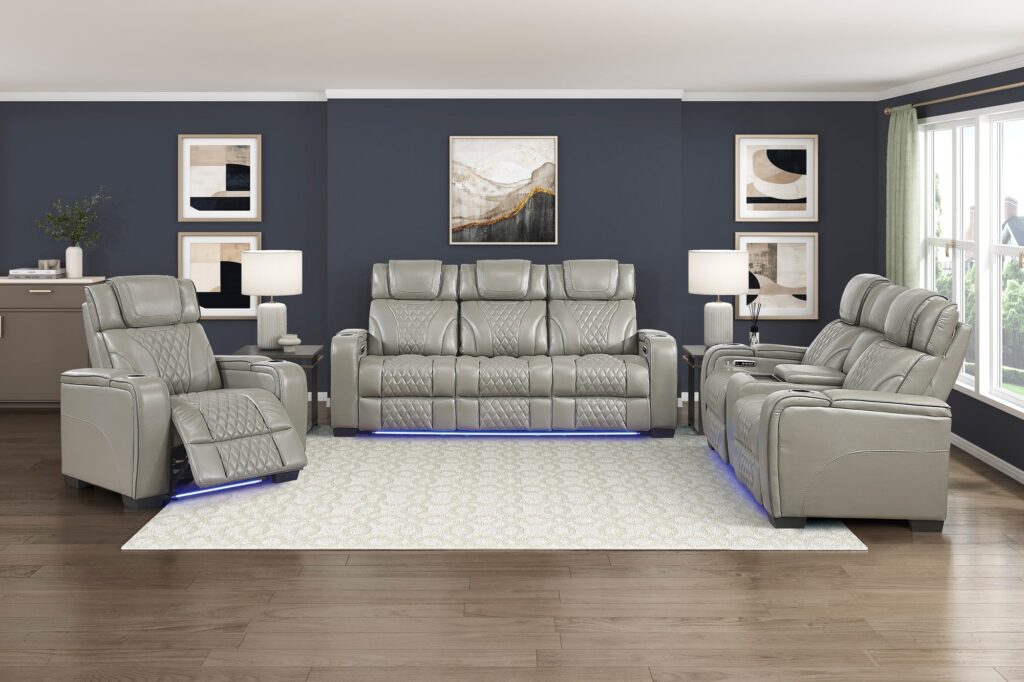 8449GY Leather Sofa Set