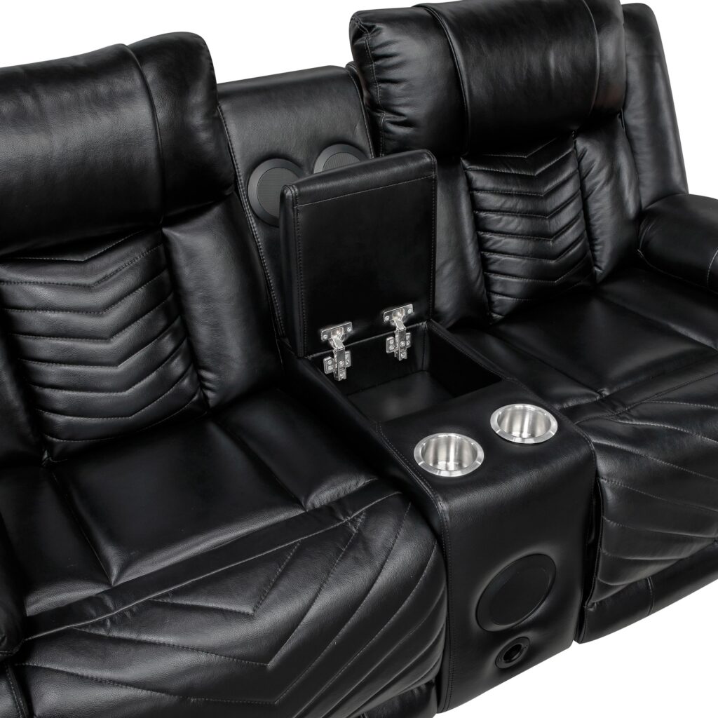 8457BLK Leather Sofa Set