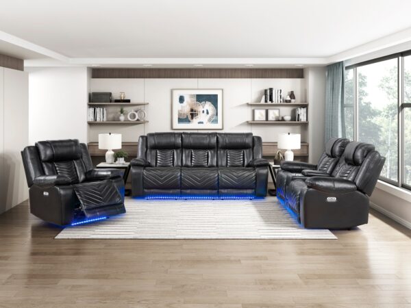 8457BLK Leather Sofa Set