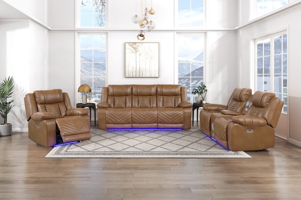 8457BRW Leather Sofa Set