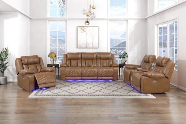 8457BRW Leather Sofa Set