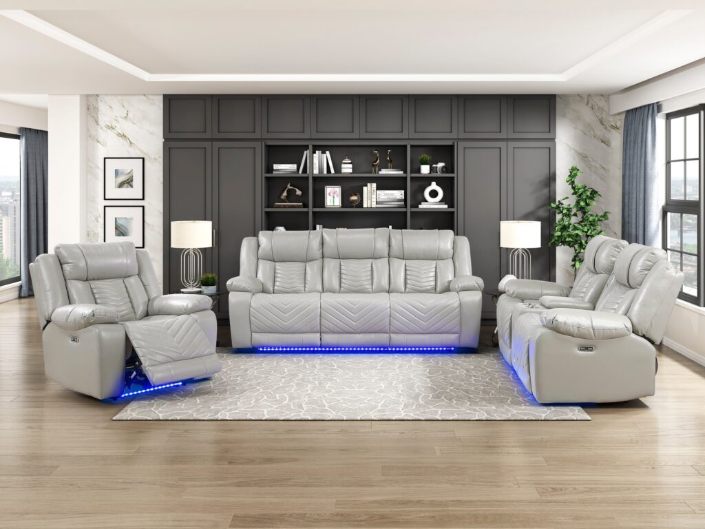 8457GRY Leather Sofa Set