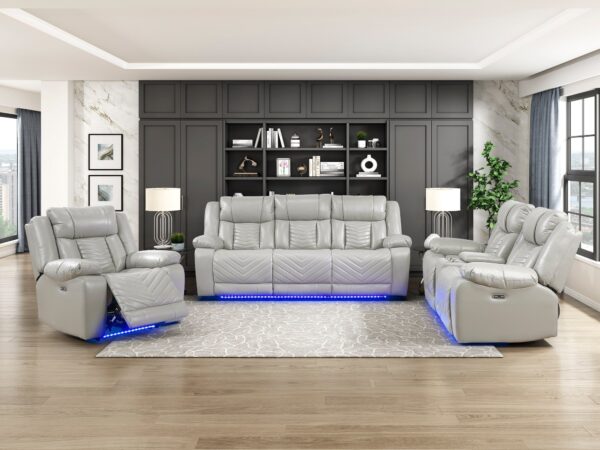 8457GRY Leather Sofa Set