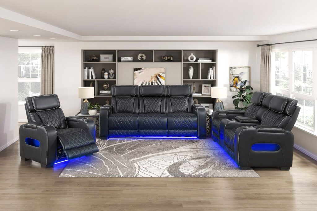 9516BLK Leather Sofa Set