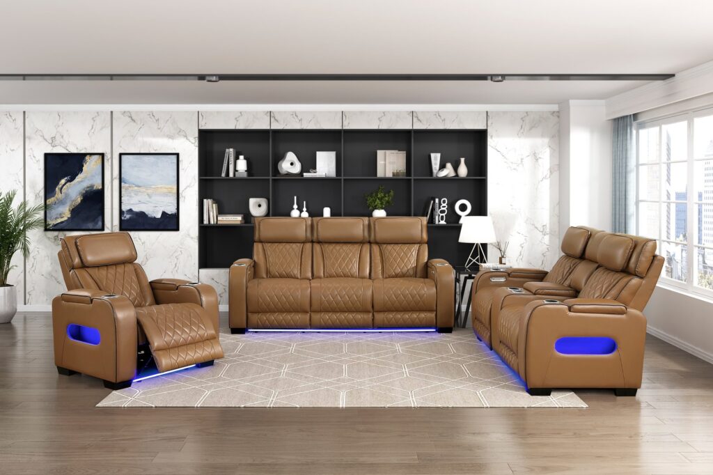 9516BRW Leather Sofa Set