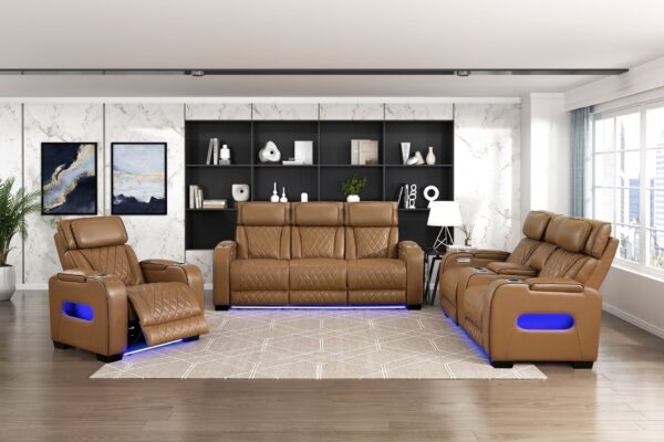 9516BRW Leather Sofa Set