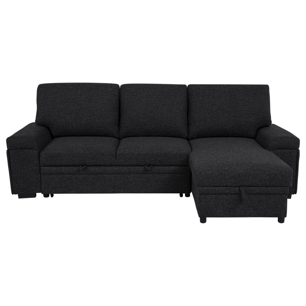 Demko Black Storage Chaise Sleeper Sectional Sofa with Speaker