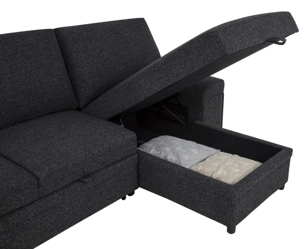 Demko Black Storage Chaise Sleeper Sectional Sofa with Speaker
