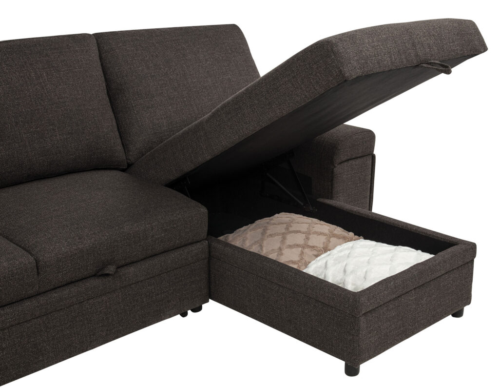 Demko Brown Storage Chaise Sleeper Sectional Sofa with Speaker