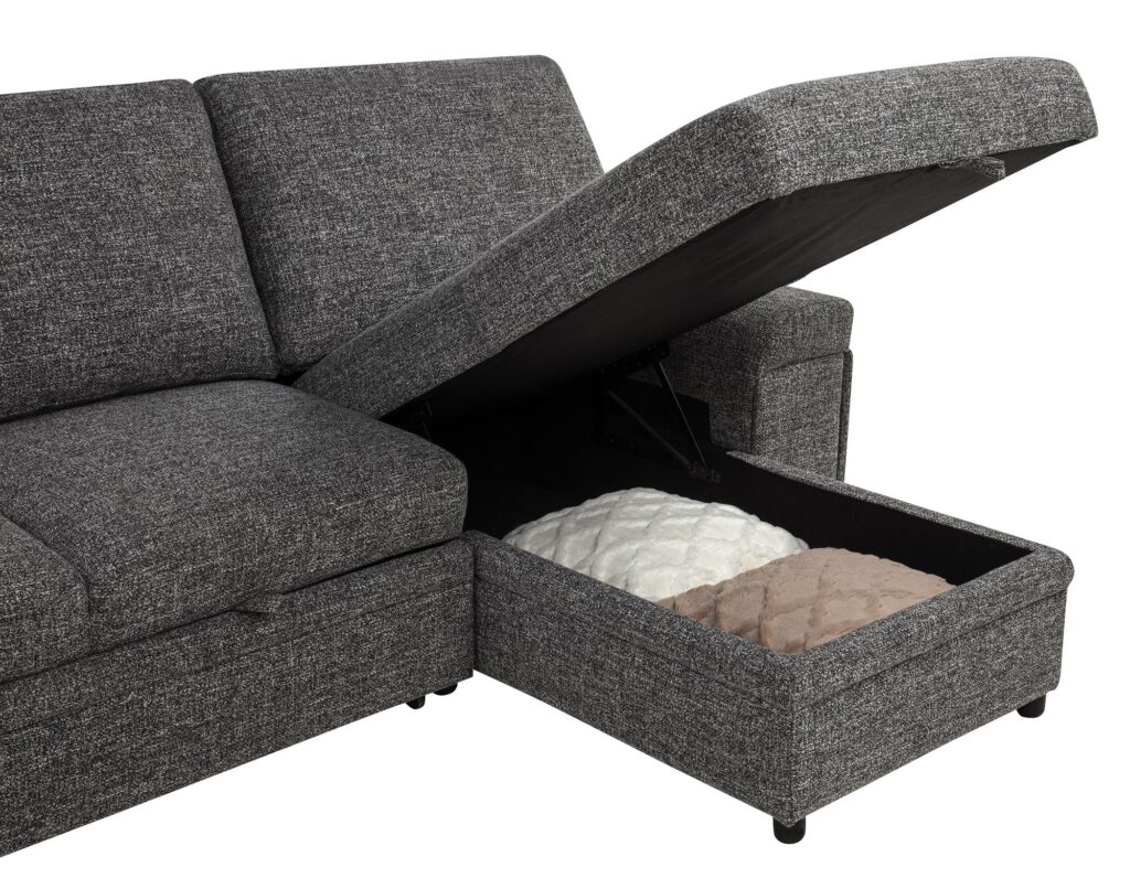 Demko Granite Storage Chaise Sleeper Sectional Sofa with Speaker
