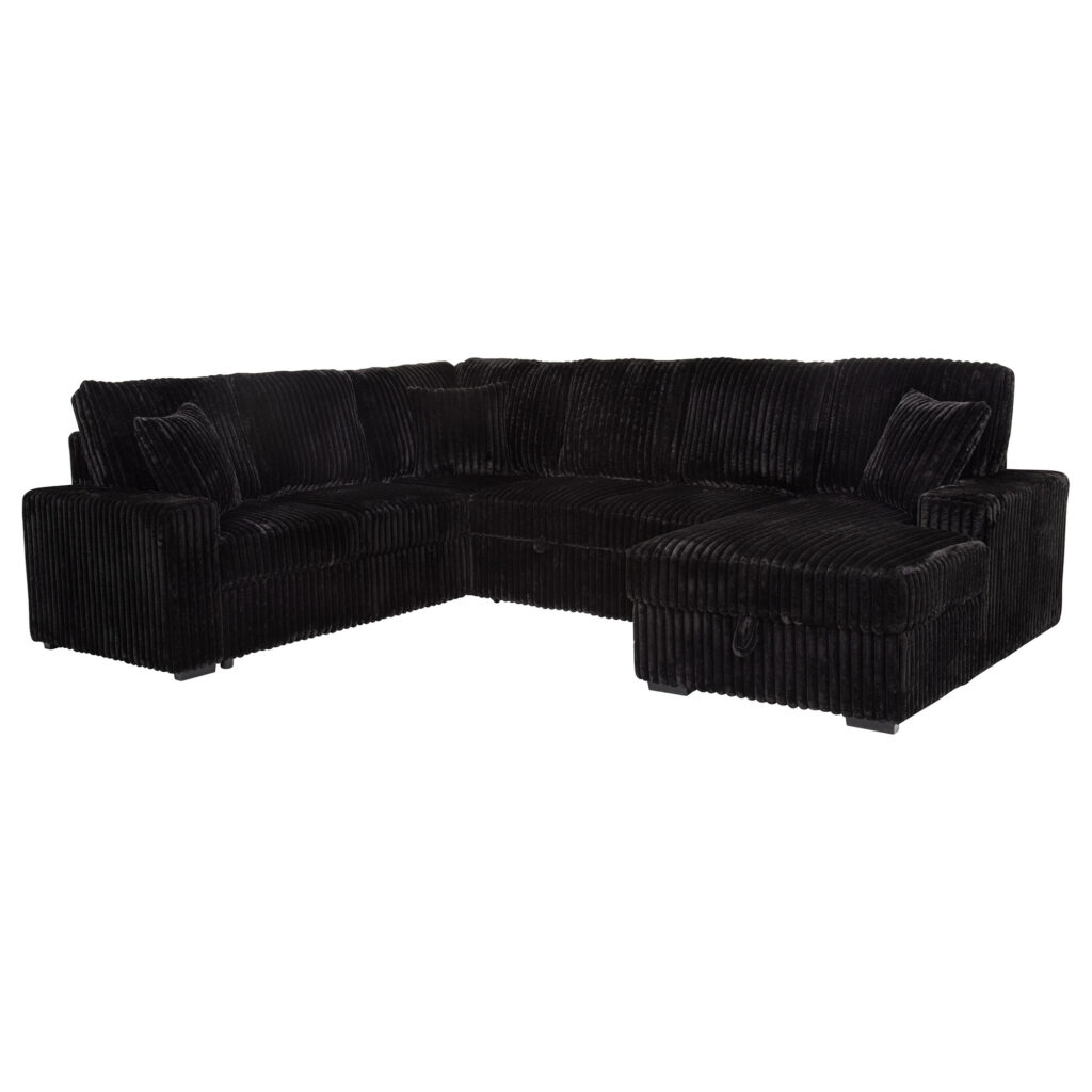Devonshire Black Storage Chaise Sleeper Sectional Sofa