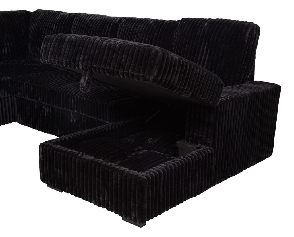Devonshire Black Storage Chaise Sleeper Sectional Sofa