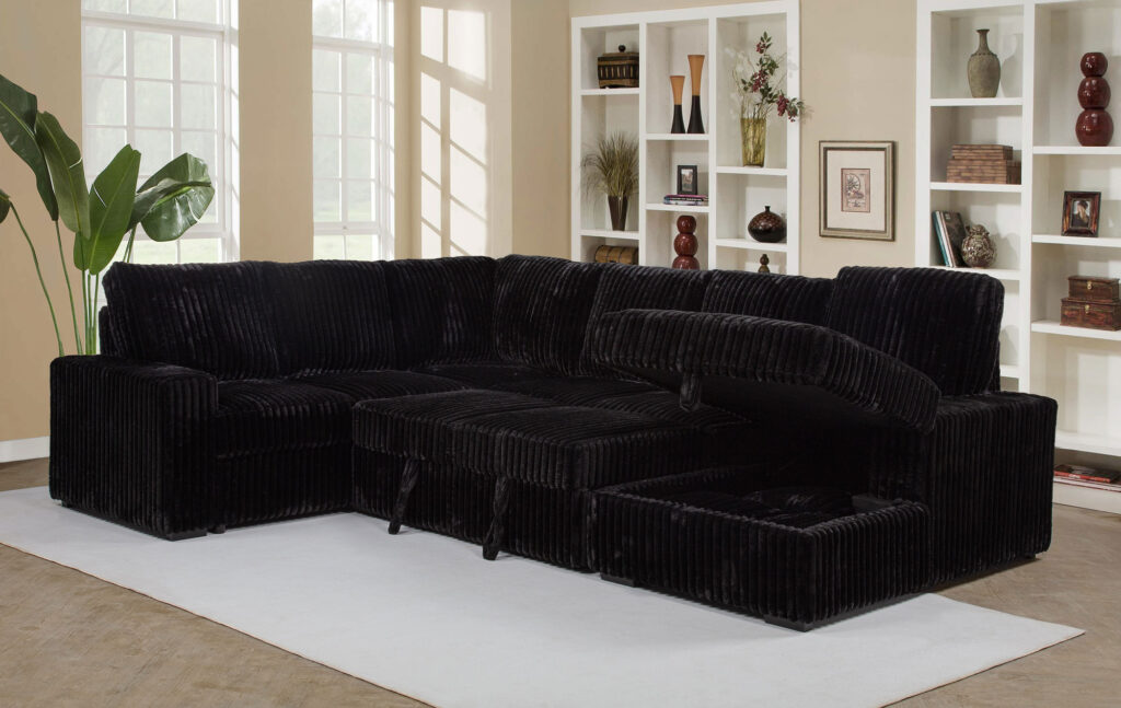 Devonshire Black Storage Chaise Sleeper Sectional Sofa