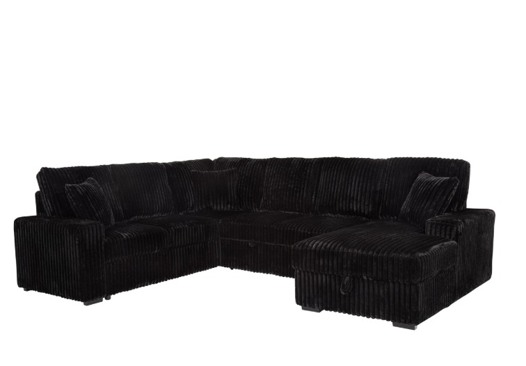 Devonshire Black Storage Chaise Sleeper Sectional Sofa