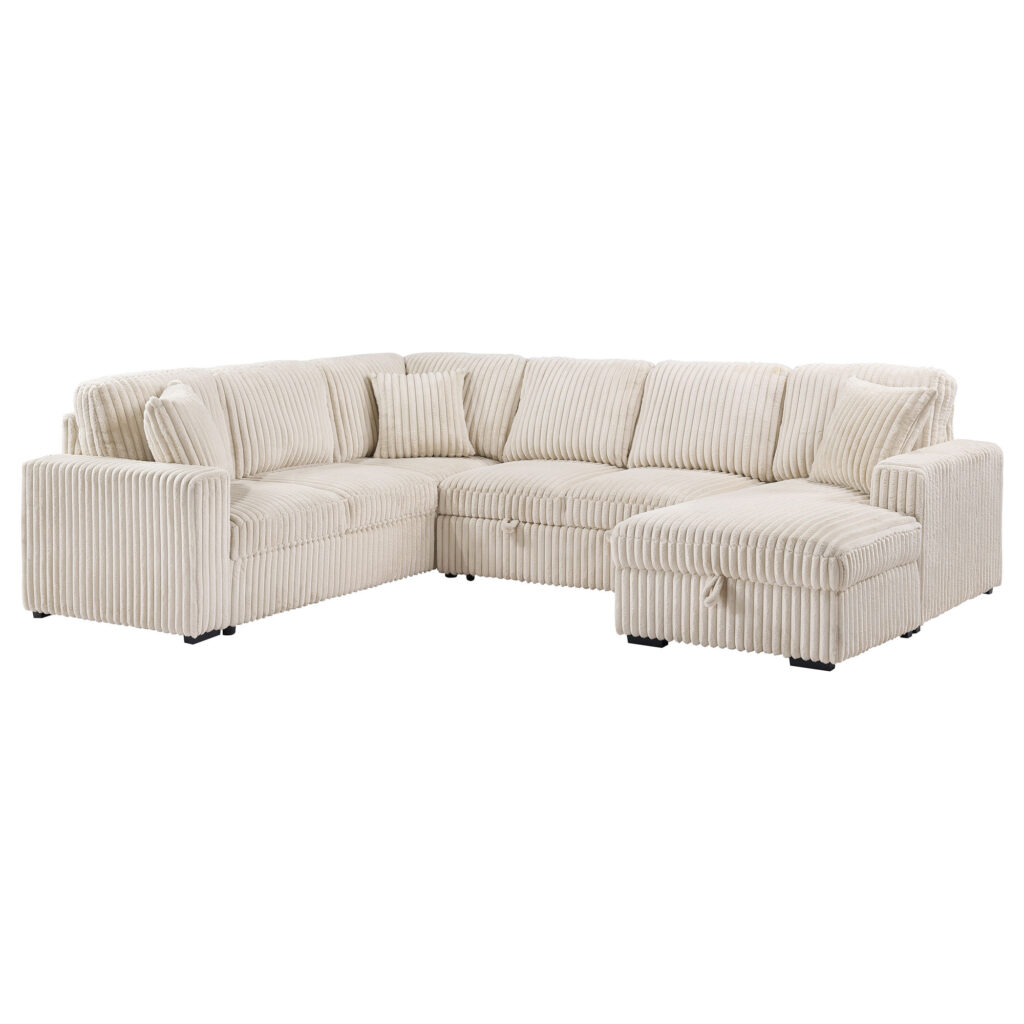 Devonshire Camel Storage Chaise Sleeper Sectional Sofa