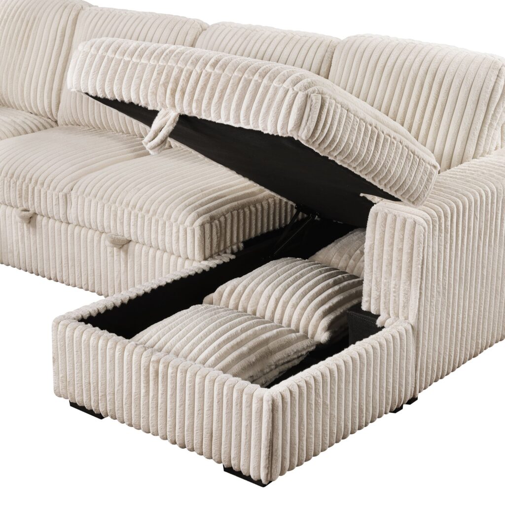 Devonshire Camel Storage Chaise Sleeper Sectional Sofa