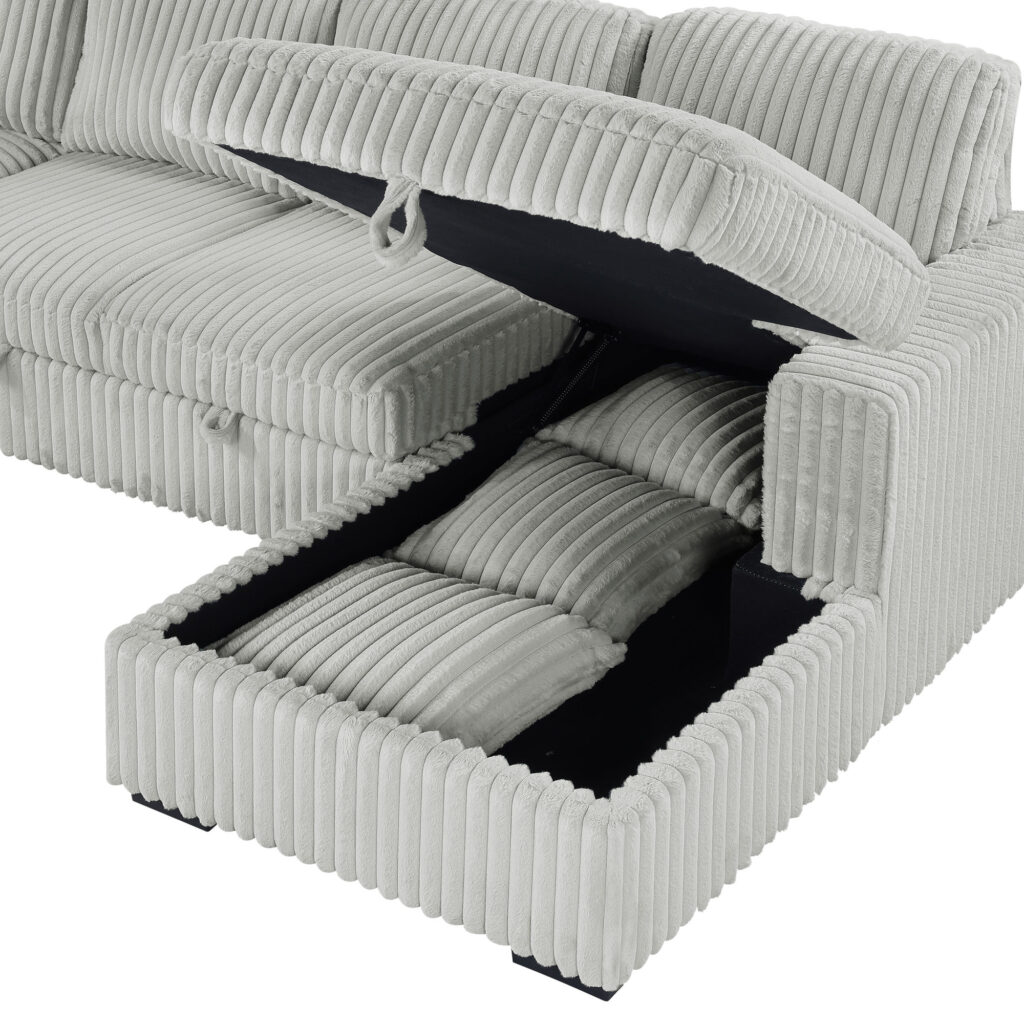 Devonshire Grey Storage Chaise Sleeper Sectional Sofa