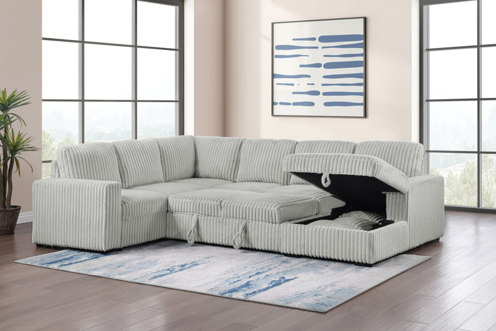Devonshire Grey Storage Chaise Sleeper Sectional Sofa