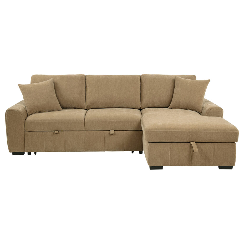 Pastrana Camel Upholstered RAF Chaise Sleeper Sectional Sofa