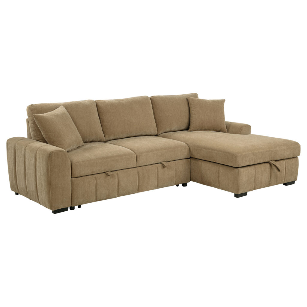Pastrana Camel Upholstered RAF Chaise Sleeper Sectional Sofa