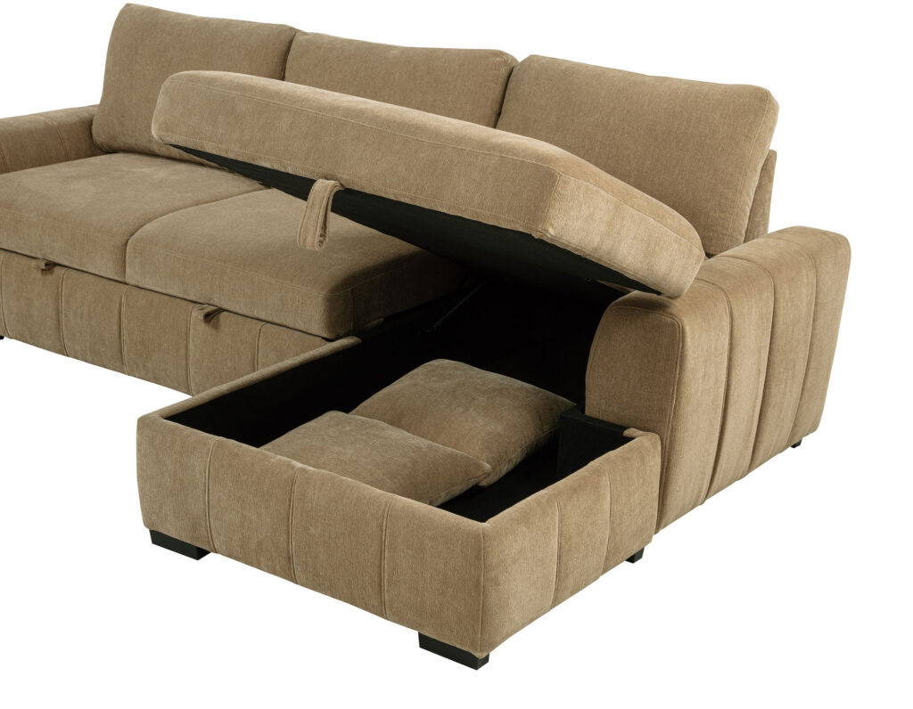 Pastrana Camel Upholstered RAF Chaise Sleeper Sectional Sofa
