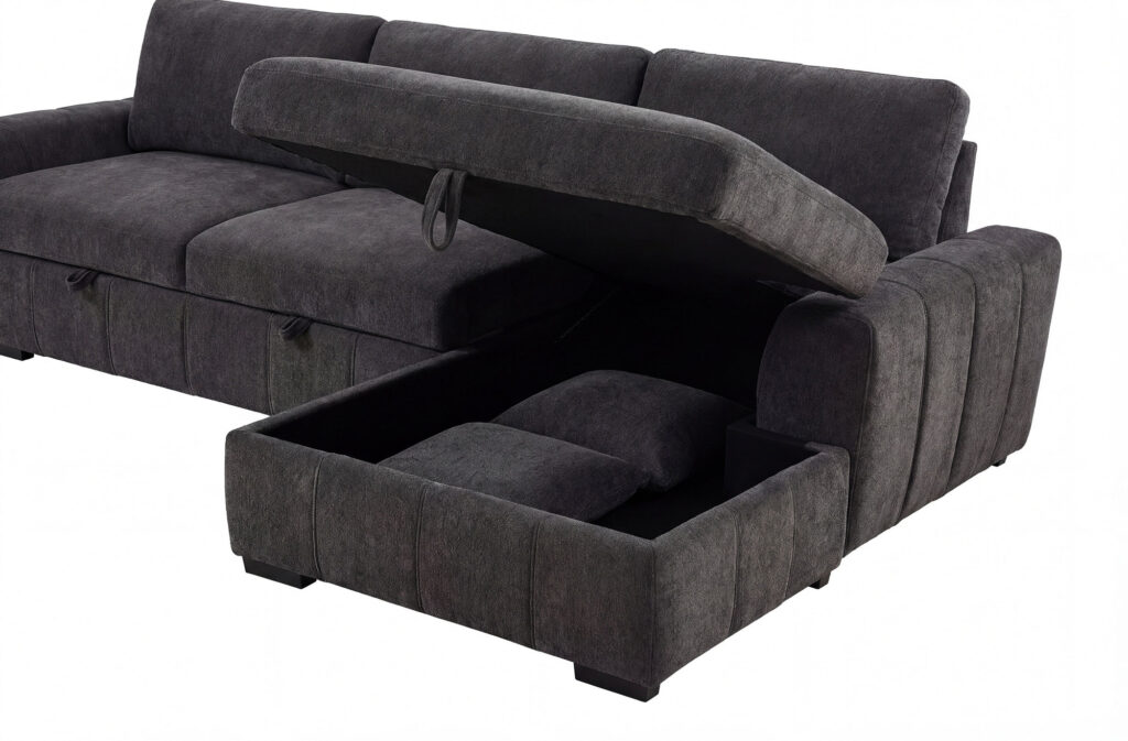 Pastrana Grey Upholstered RAF Chaise Sleeper Sectional Sofa
