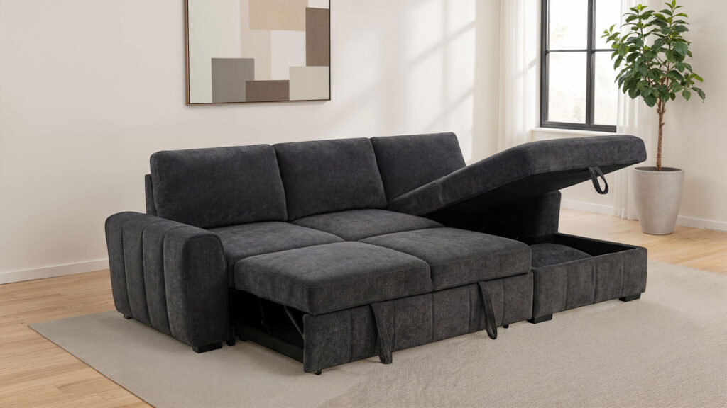 Pastrana Grey Upholstered RAF Chaise Sleeper Sectional Sofa