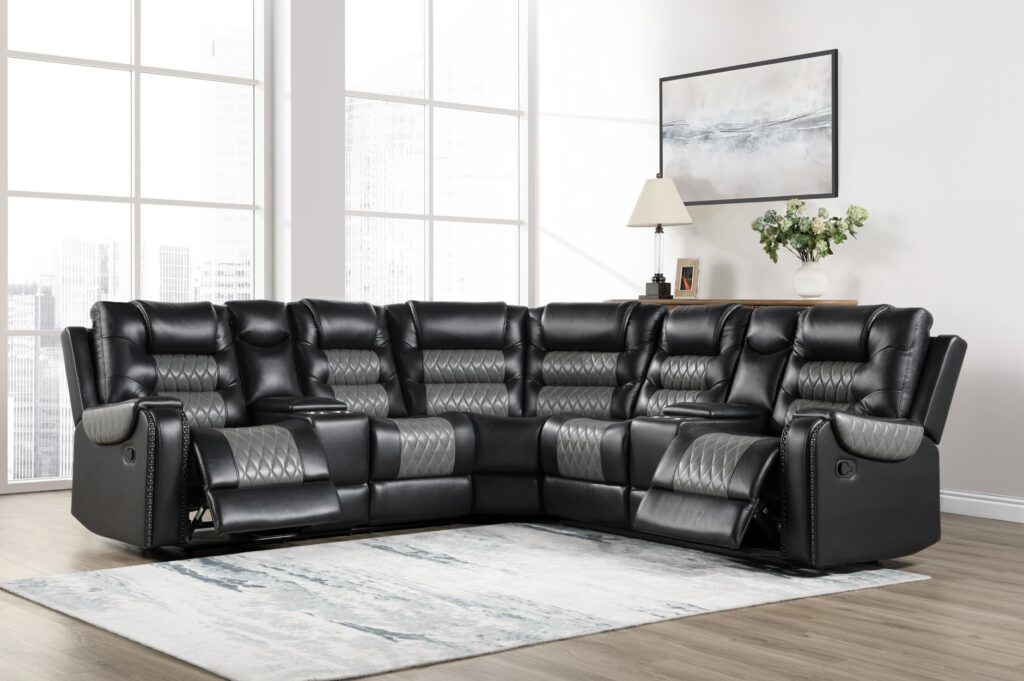 SH8890BLK Leather Sectional