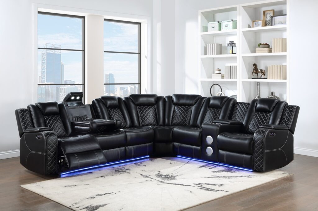 SH8895BLK Leather Sectional