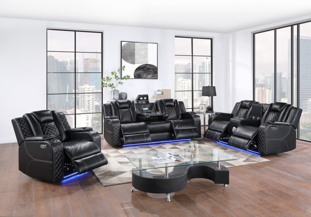 SH8895BLK Leather Sofa Set